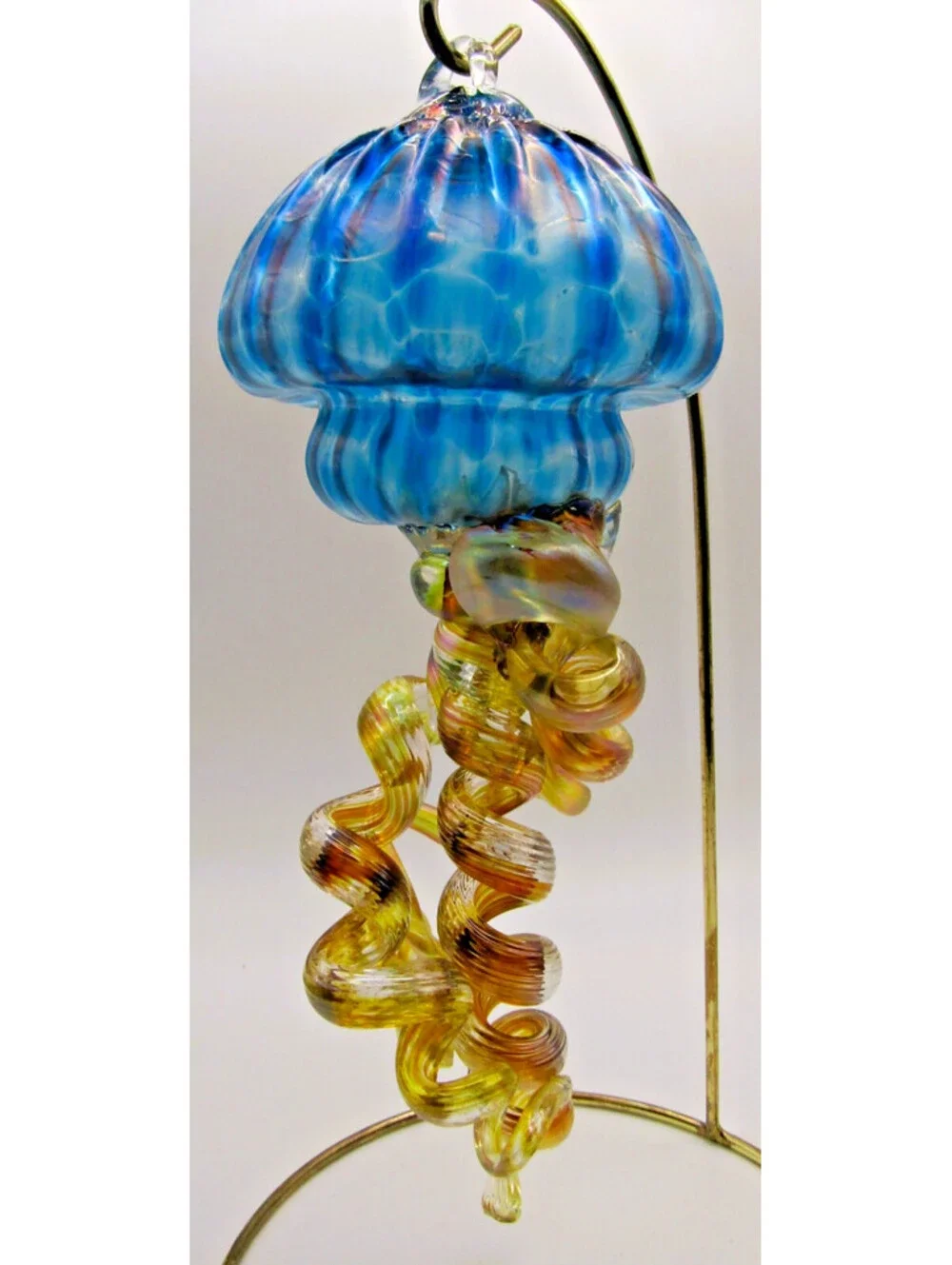 Opal Art Glass Jellyfish Ornament with Brass Stand Johnny Camp Darlene Bushell